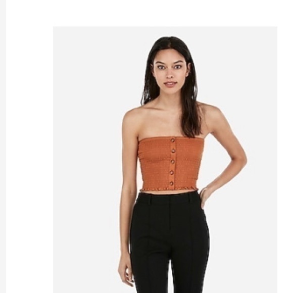 Express Chai Button Front Smocked Crop Top Small - Picture 1 of 8